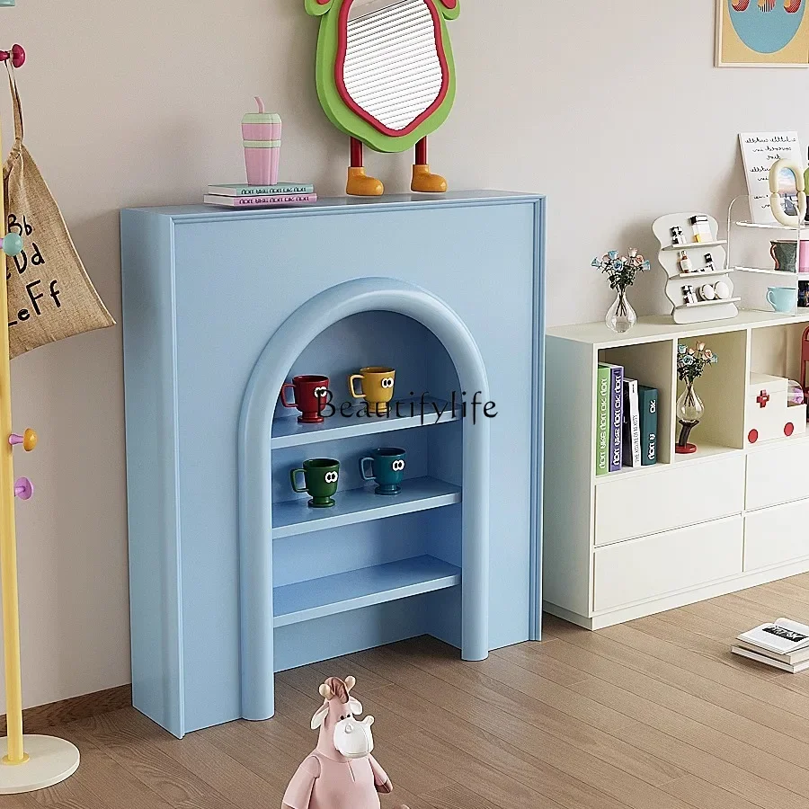 

LJYFrench Dopamine Yellow Fireplace Decorative Simple Display Cabinet Vaulted Shelf