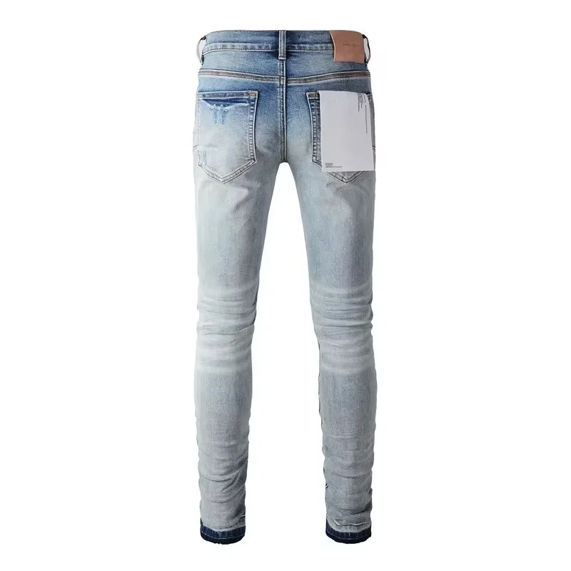 New Fashion Purples jeans man with distressed hole patches Fashion brand Repair Low Rise Skinny Denim pants 29-40 size