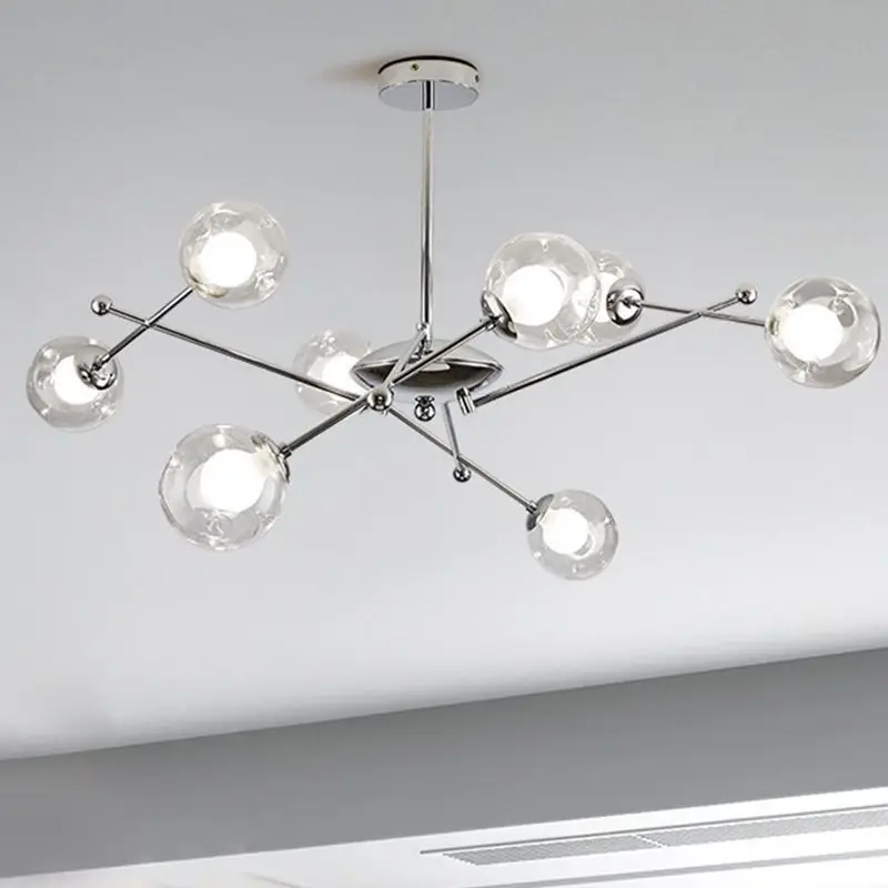 modern clear glass chandelier libra magic bean lights sala de estar chrome lampada pingente quarto e sala de jantar teto pendurado lampada 01