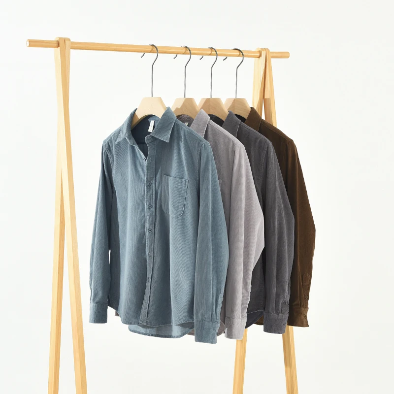 New Italy Corduroy Quality Cotton Shirt Mens Brand Trend French Designer Comfortable Long Sleeve Top Clothes Chemise Homme