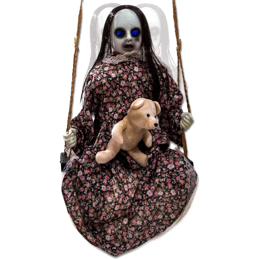 Halloween Decorations,4.5ftHanging Swinging Doll Light Up Eyes Haunted House Decor Spooky Holiday Prop for Indoor Outdoor