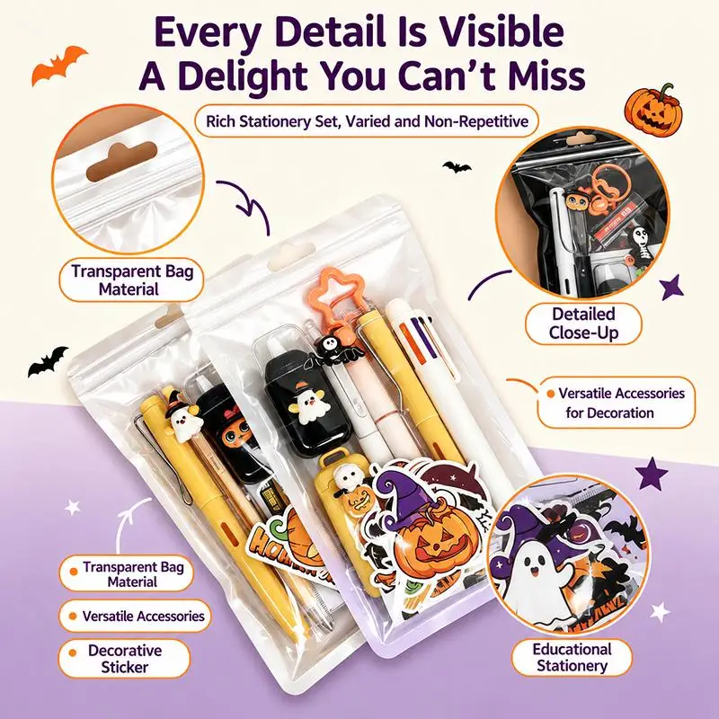 New Halloween Stationery Set With Cute Cartoon Patterns Various School Supplies Perfect For Kids Gifts Student Daily Use