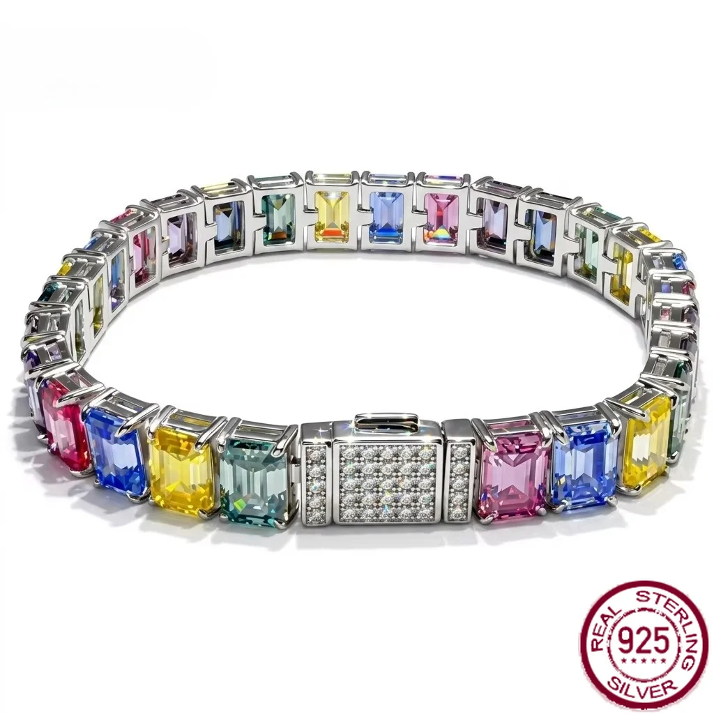 Yaranyan Vintage 925 Sterling Silver Emerald Cut Real GRA Moissanite Diamonds Gemstone Tennis Bracelets Bangle Fine Jewelry