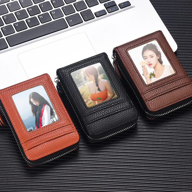 Multi Card Case Card holder with ID Window Zipper Card Cases Holder for Business Multifunction Purse Women's Credit Card Wallet