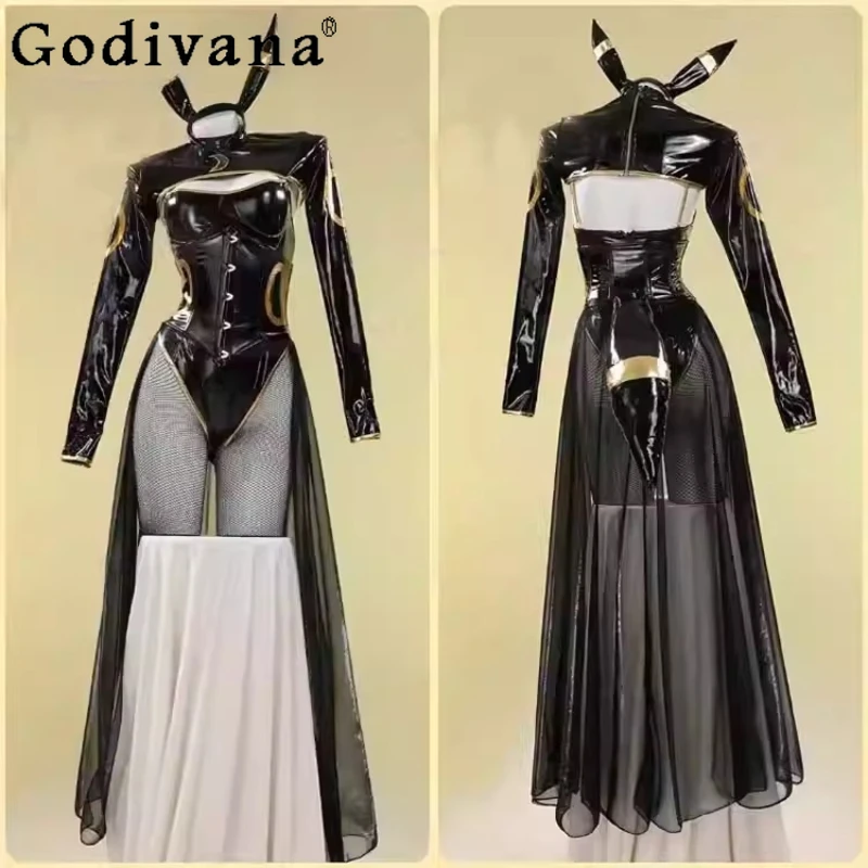 

Female Jumpsuit Halloween Clothes Anime Kawaii Sexy Cosplay Costume Women Umbreon Bunny Leather Bodysuit Socks Hairband Suit