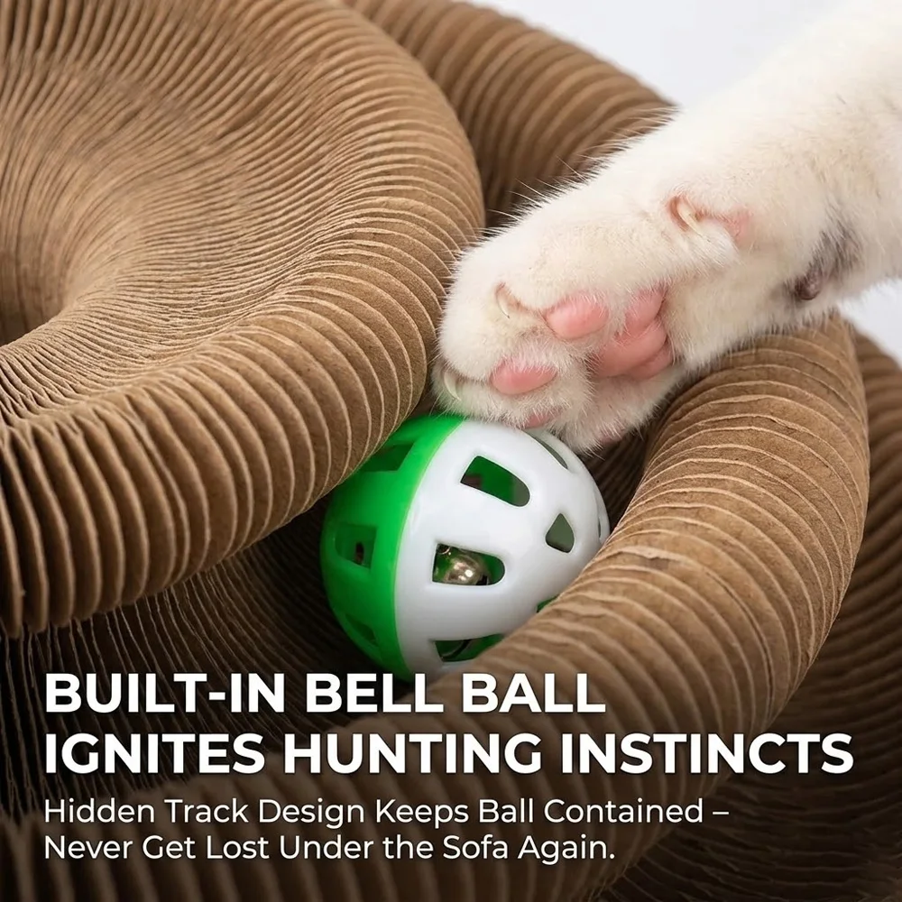 Magic Organ Cat Scratching Board Corrugated Cardboard Foldable Interactive Grinding Claw Toy with Bell Ball for Kitty Playing