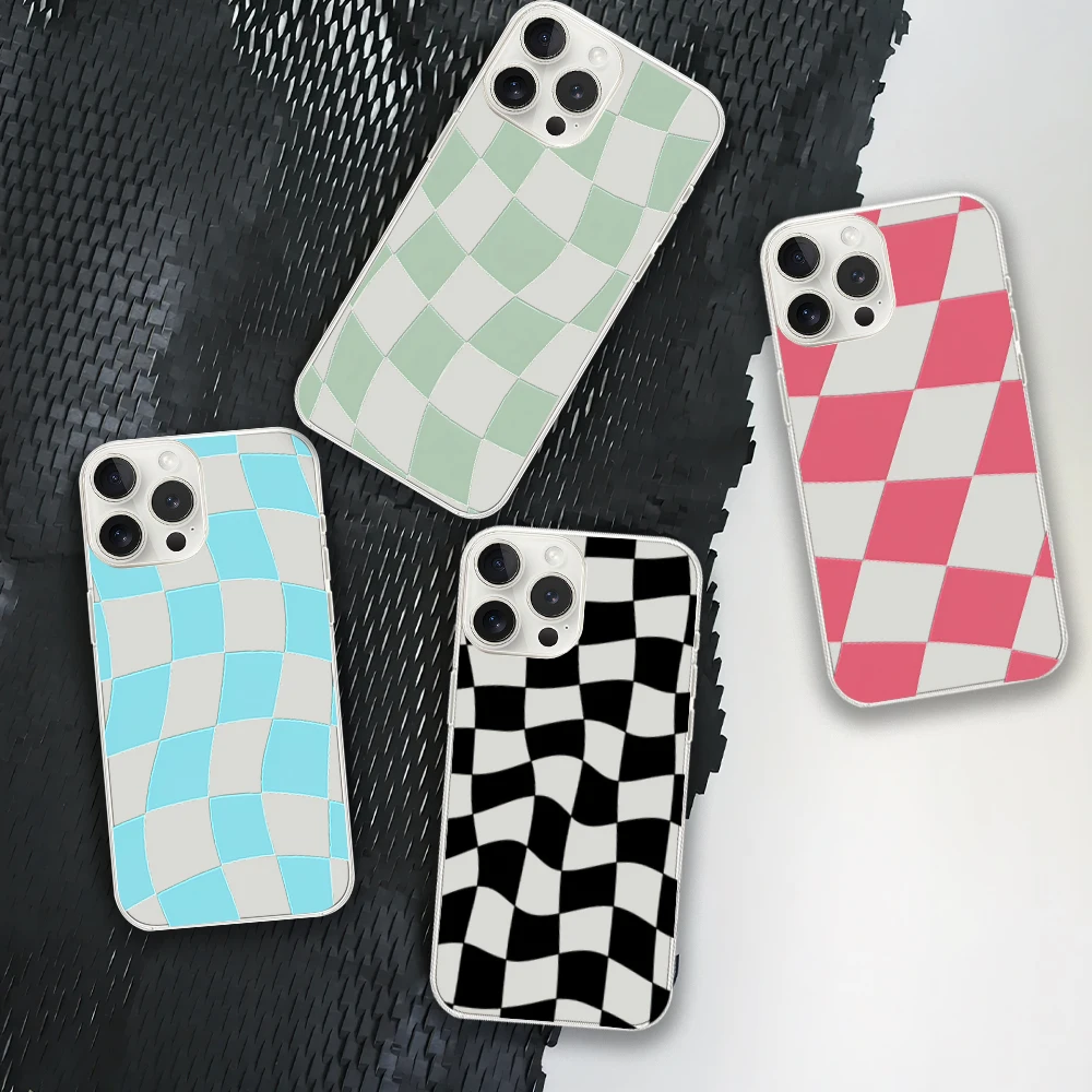 Colored checkerboard Phone Case for iPhone 12 11 13 14 15 16 Max Pro Plus Transparent Soft Shell