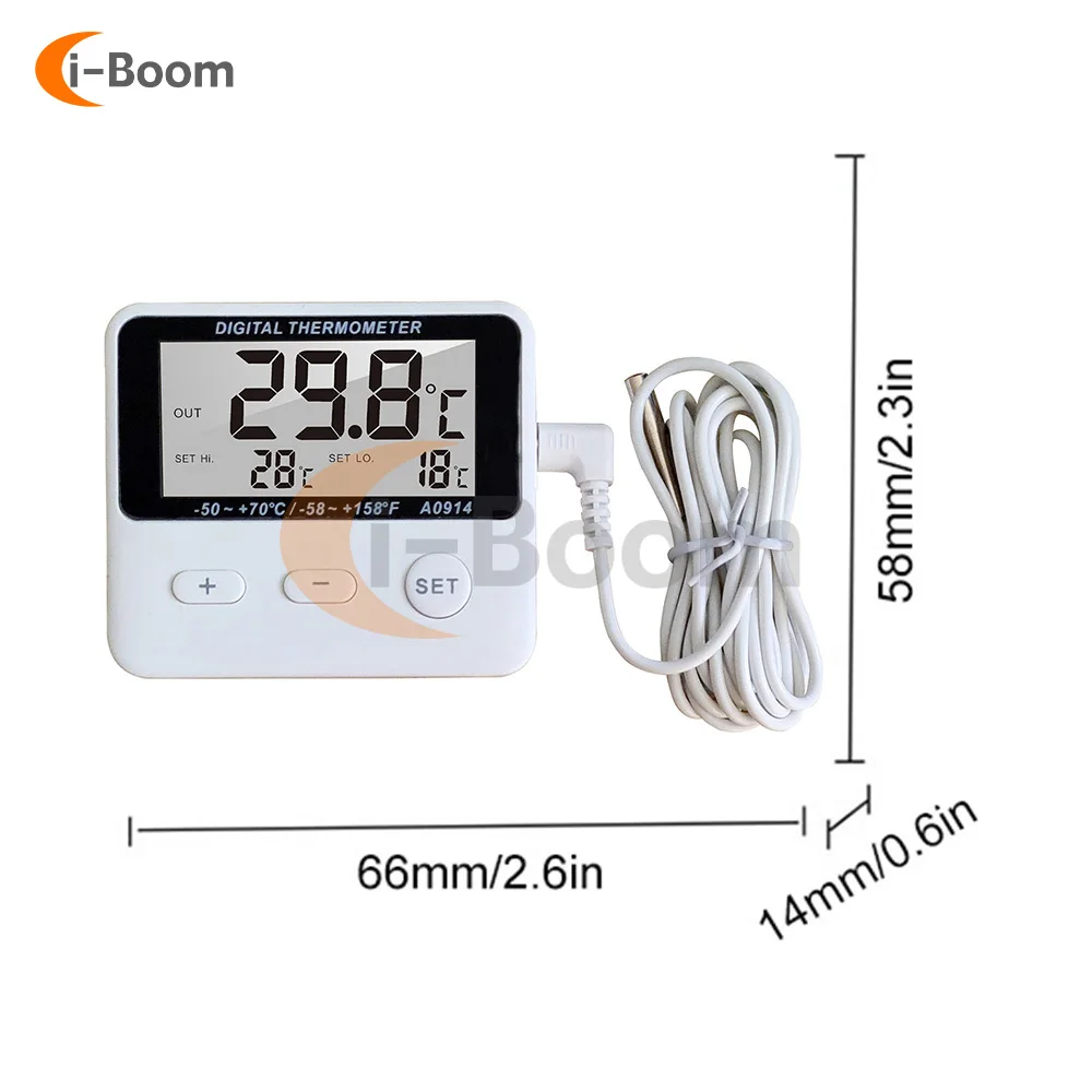 Digital Alarm Thermometer Digital Indoor Outdoor Thermometer Hygrometer LCD Display with External Sensor Cable 1M -50℃ -70℃