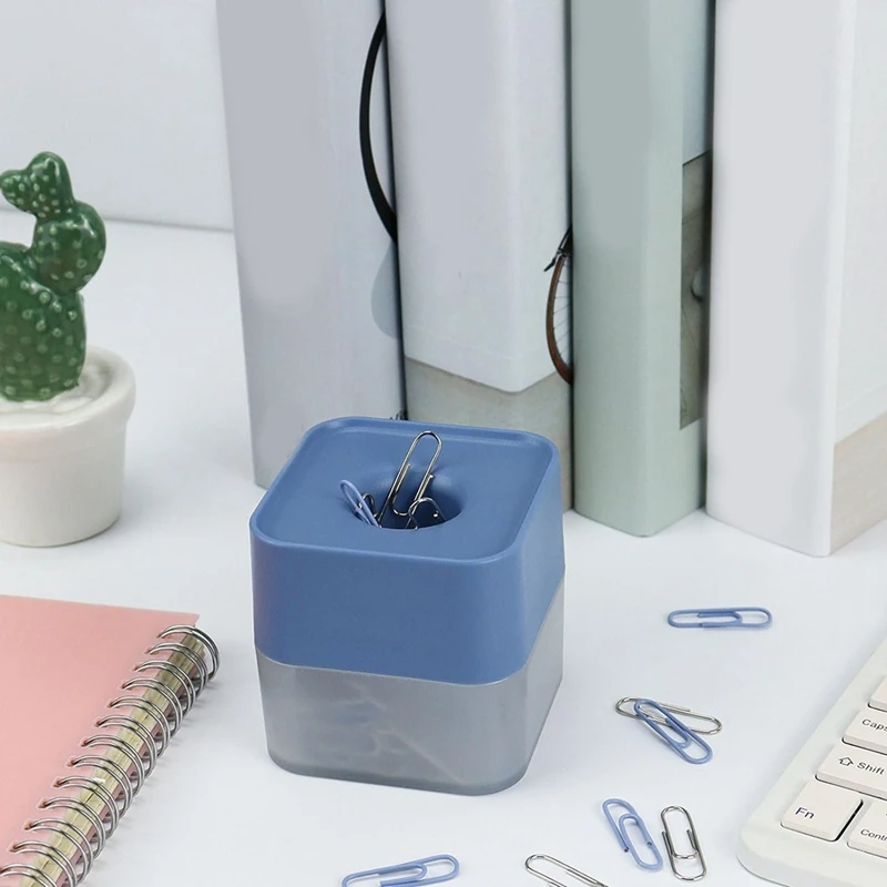 New Two-Color Paper Clips In Elegant Magnetic Frosted Square Clip Holder, 28Mm, 130 Clips Per Box Durable (Sky Blue)