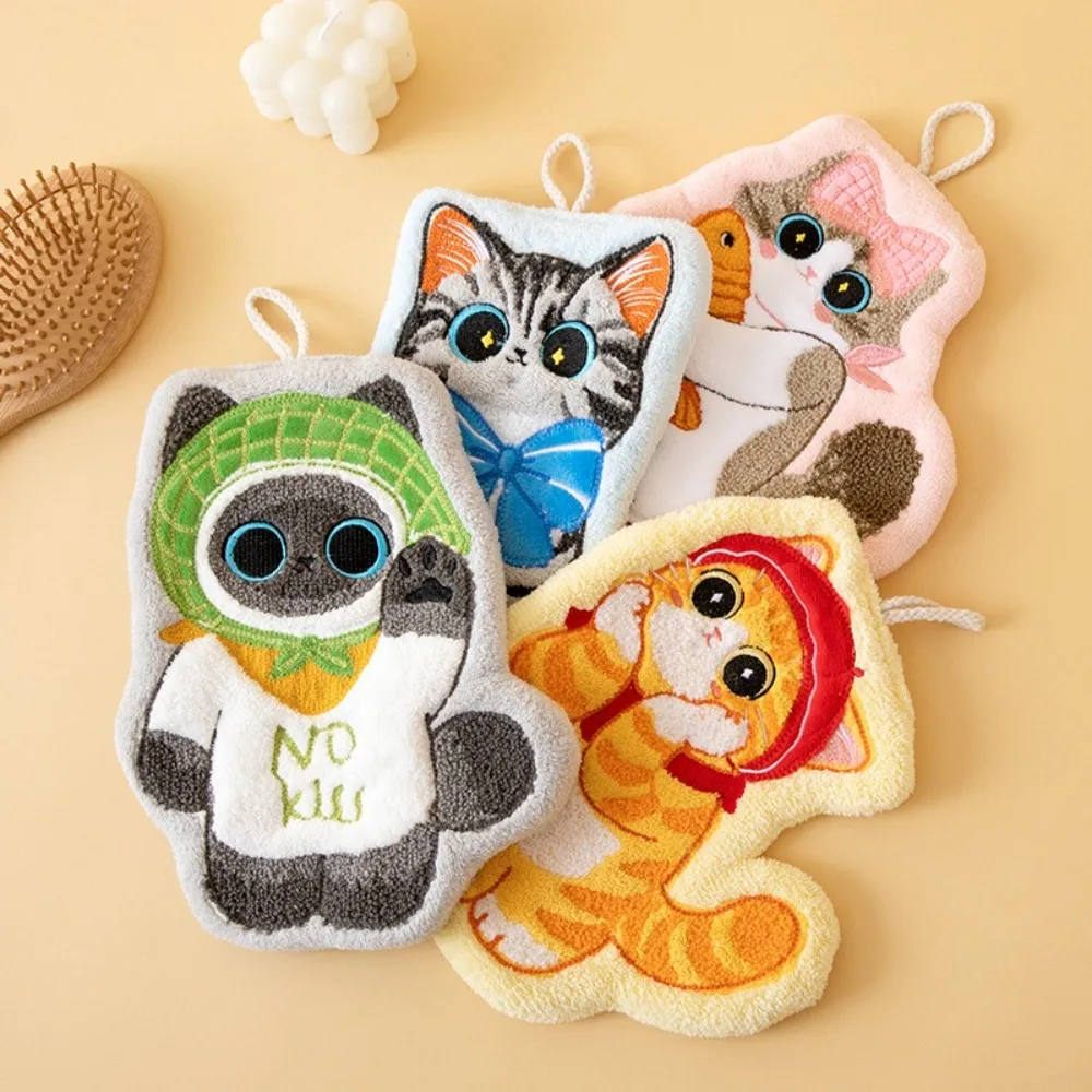 High Quality Cute Cat Hand Towel Coral Fleece Soft Bathroom Kerchief Thickened Hanging Style Toilet Handkerchief Kitchen