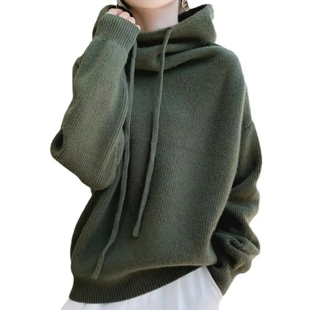 Women Sweater Hooded Long Sleeve Thick Warm Knitted Pullover Autumn Winter Fashion Korean Bottoming Shirts Loose Knitwear Jumper