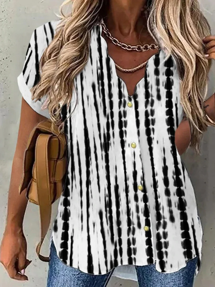 Summer Loose Women Shirt Fashion Elegant Casual Shirt Women Temperament Short Sleeves Printed Top Women