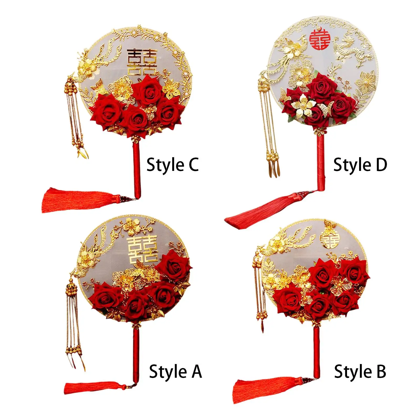 Wedding Bride Round Fan with Tassel Home Decor Classic Wedding Accessories Craft Handheld Fan Ming Hanfu Round Fan for Wedding