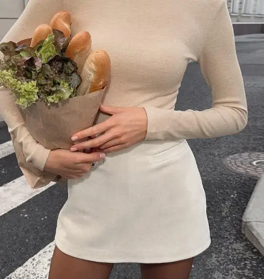 

Autumn New Fashionable Elegant Solid Color High Waist Mini Skirt for Women Elegant British Style Fake Pocket Decorative Skirt