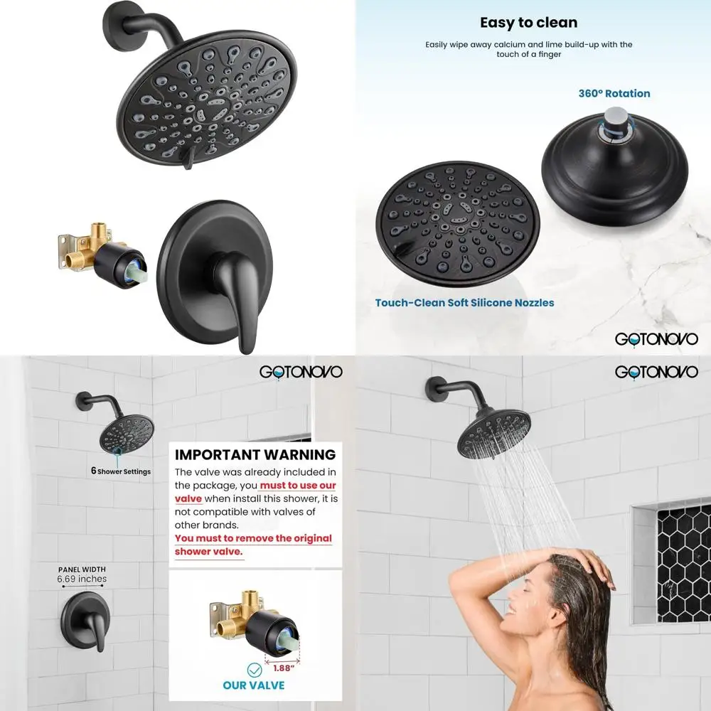 

Complete 6-Setting High Pressure Rainfall Shower Head Kit with 6 Inch Shower Head and Handle Set for Bathroom
