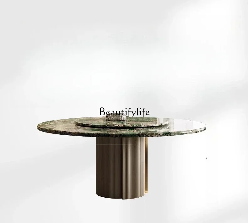 Light luxury dining table and chairs haute couture villa Italian marble square round dining table