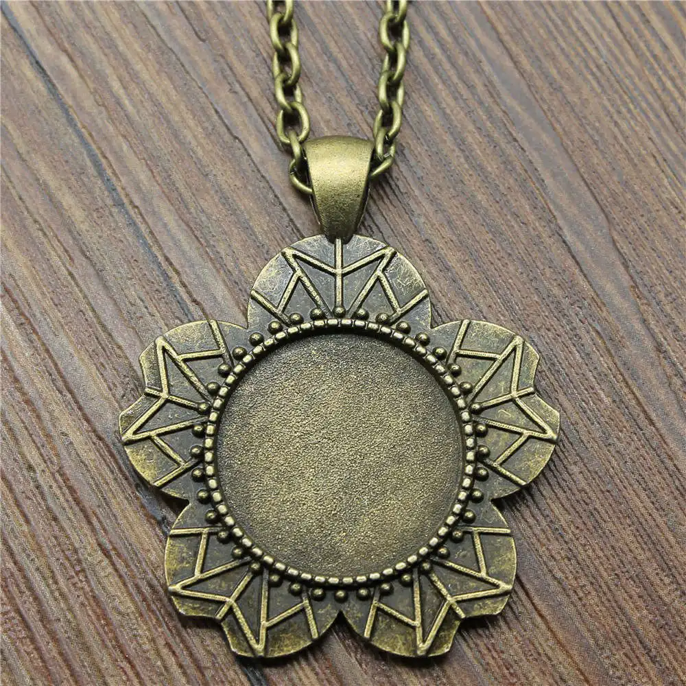 Sejuani Fit Round 20Mm Glass Cabochon Base Setting Tray Accessories For Women Jewelry Making Supplies 45 Or 70cm Long Chain