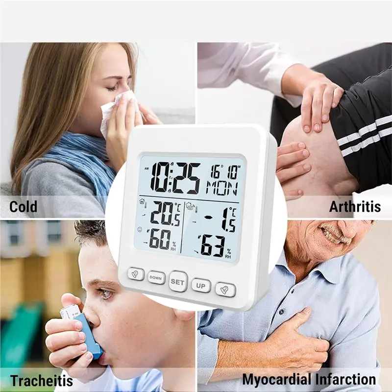 ABVC Крытый и открытый электронный измеритель температуры и влажности с беспроводным датчиком подсветки, календарь, передача на большие расстояния