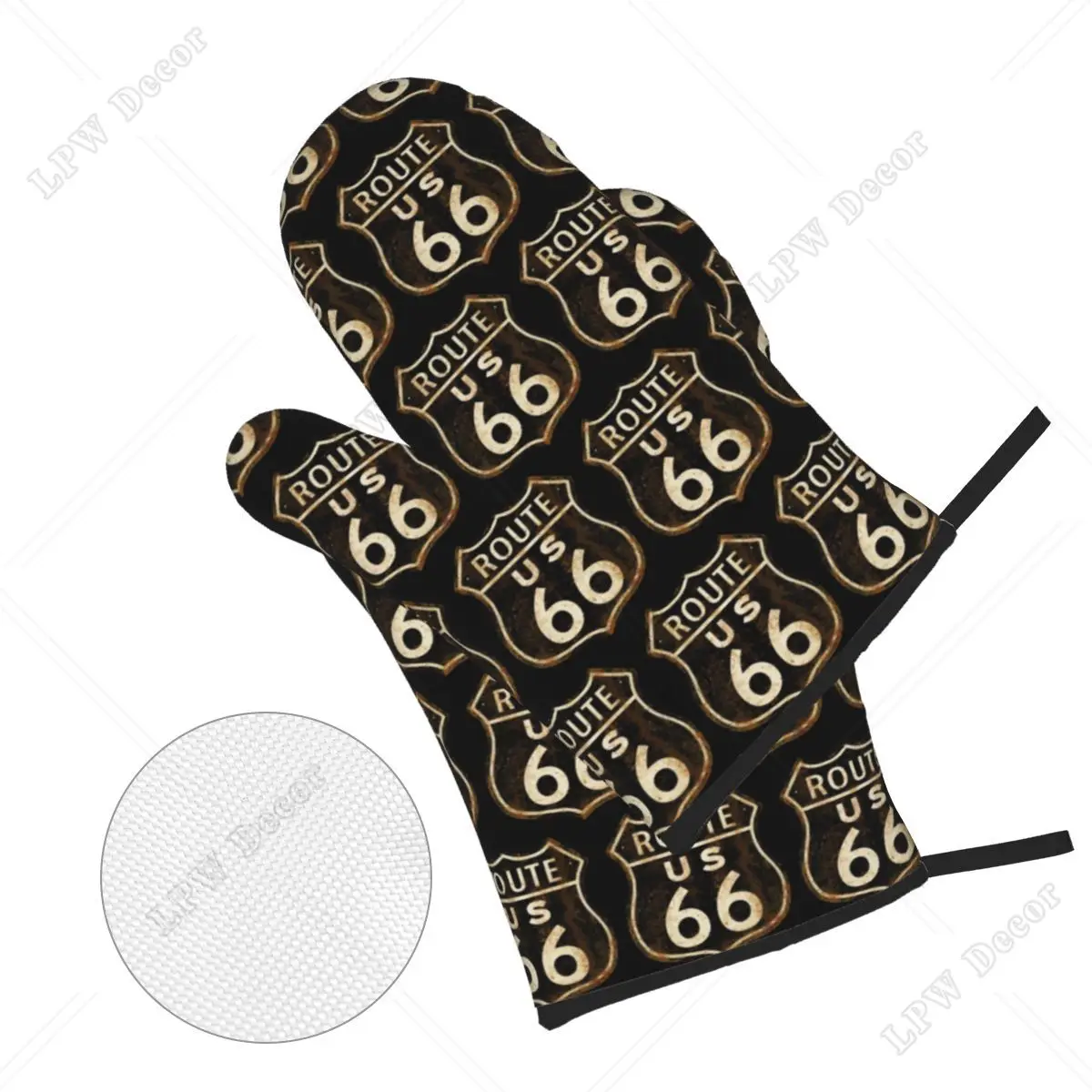 Vintage US Route 66 Oven Mitts and Pot Holders Sets of 4 for Baking Cooking Heat Resistant Kitchen BBQ Gloves Potholders