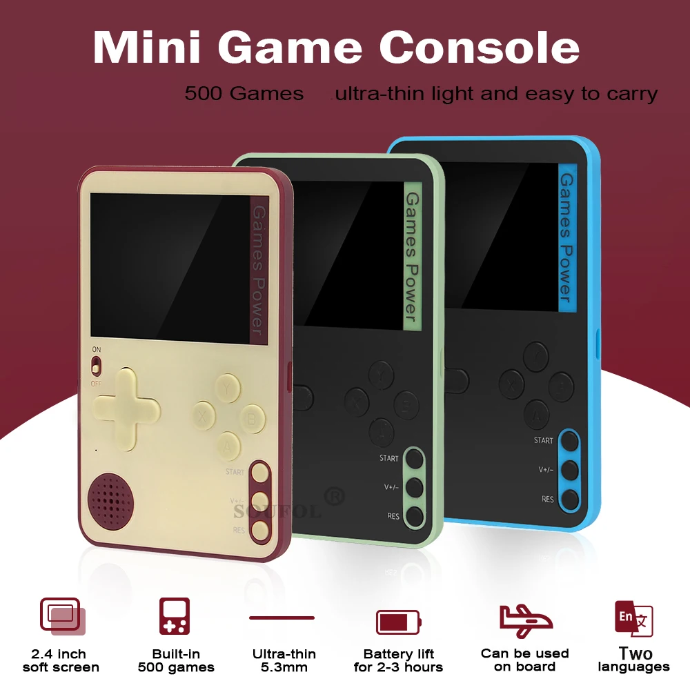 K10 Ultra Thin Handheld Video Game Console Portable Game Player Built-in 500 Classic Games For Kids Adults Retro Gaming Console