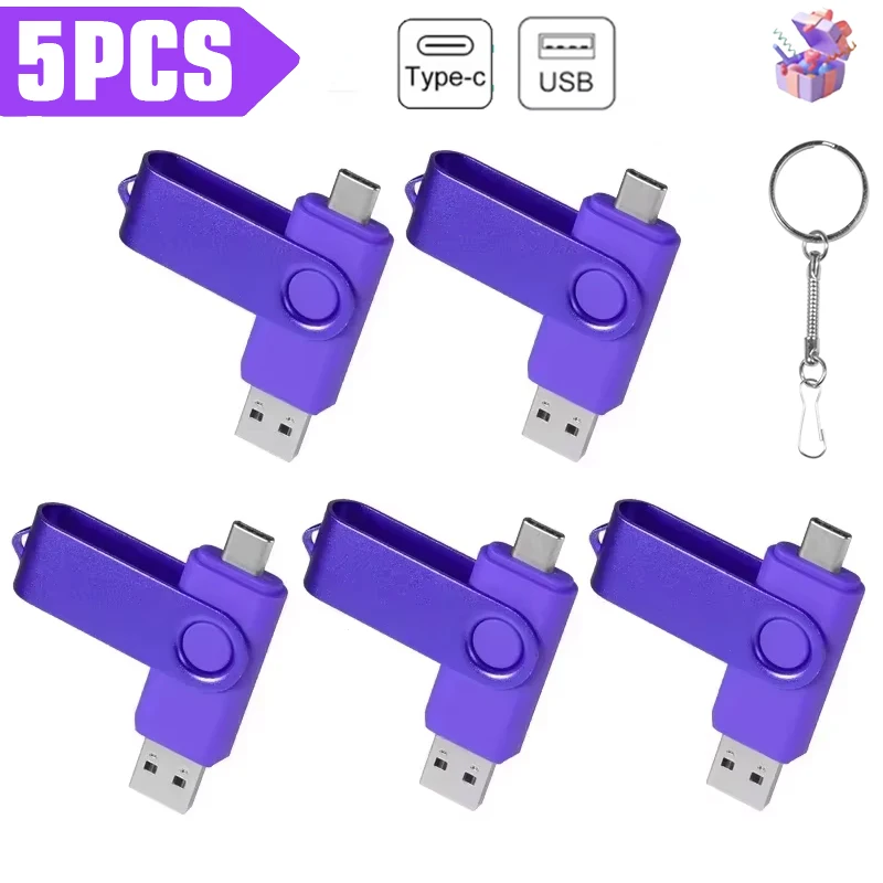 5PCS/lot TYPE-C USB2.0 Flash Drive 128GB 360°Rotable USB Stick 64GB OTG 2IN1 Pendrive 32GB for Mobile Phone 16GB Free Key Chain