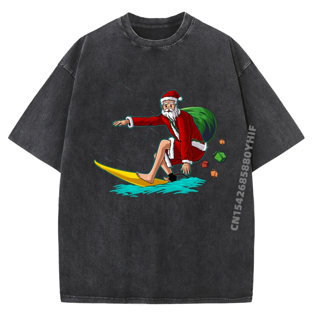 

Санта-Клаус Серфер Пляж Серфинг Серфинг Бордер Мужская одежда Большие размеры Забавные подарки Негабаритная стираная рубашка