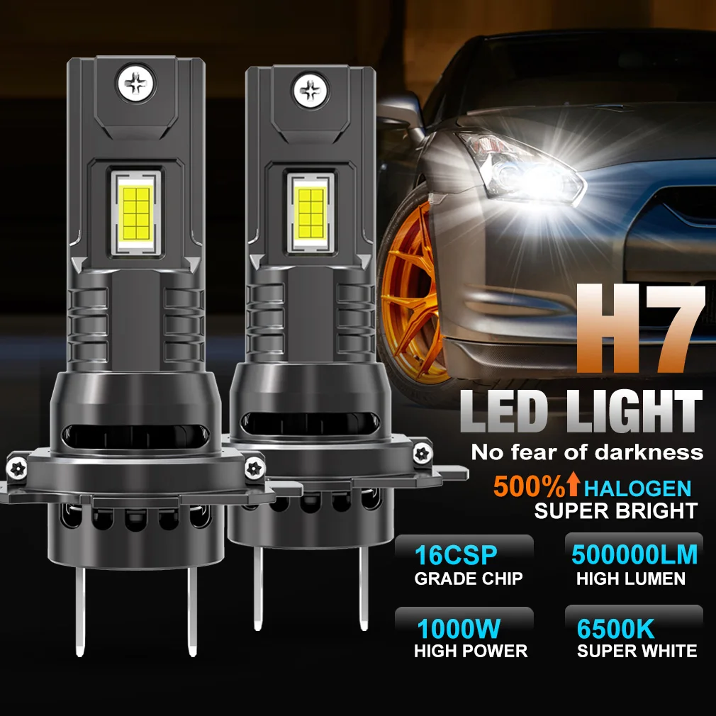 H7 LED Headlight Bulb Mini Wireless 1000W 500000LM 6500K CSP for Car Headlamp Auto Diode Lamps H7 Turbo Led 12V Automobile