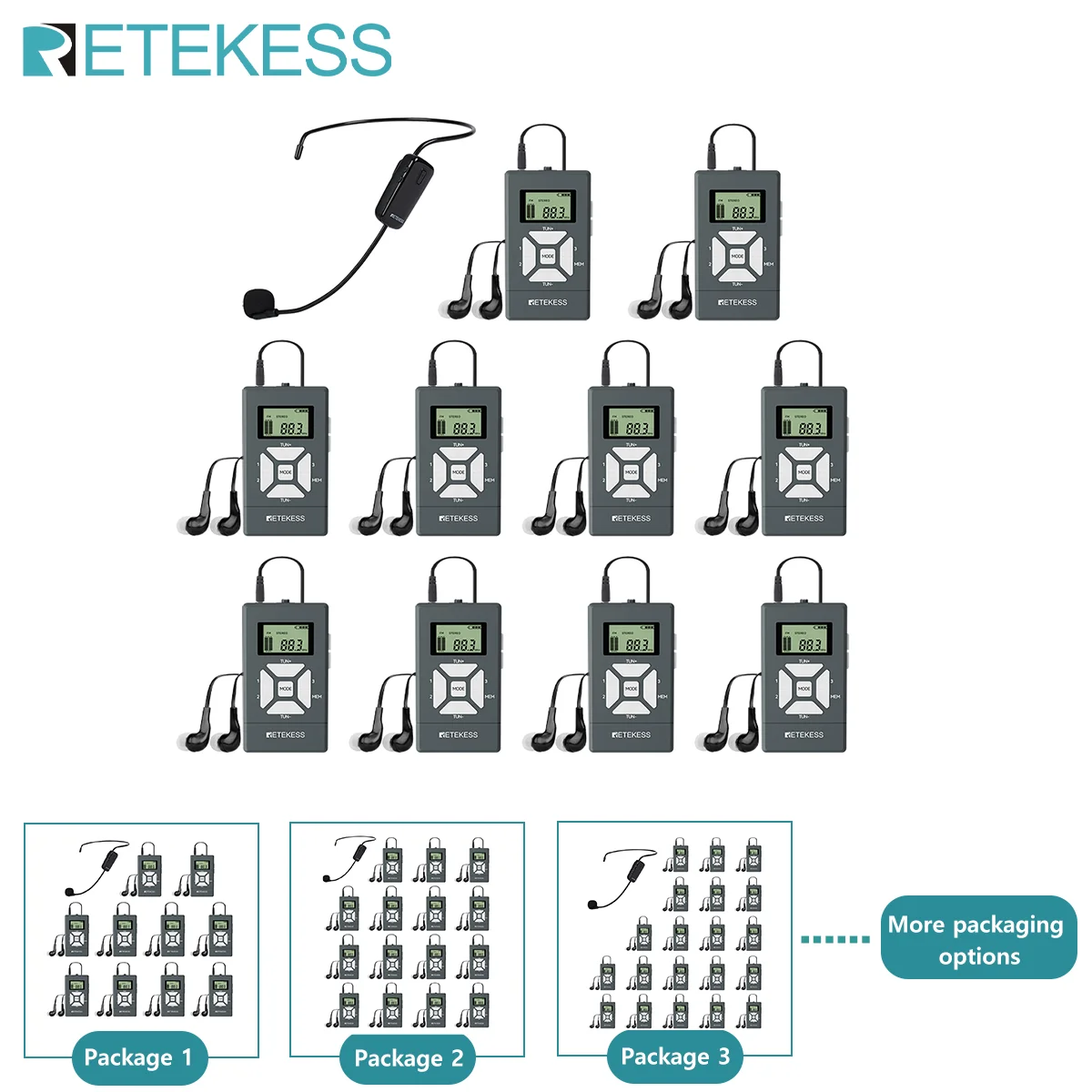 RETEKESS TR503S PR13S Wireless Audio Mic FM Radio Receiver Bluetooth Language Transmission System for Factory Visit Guided Tour