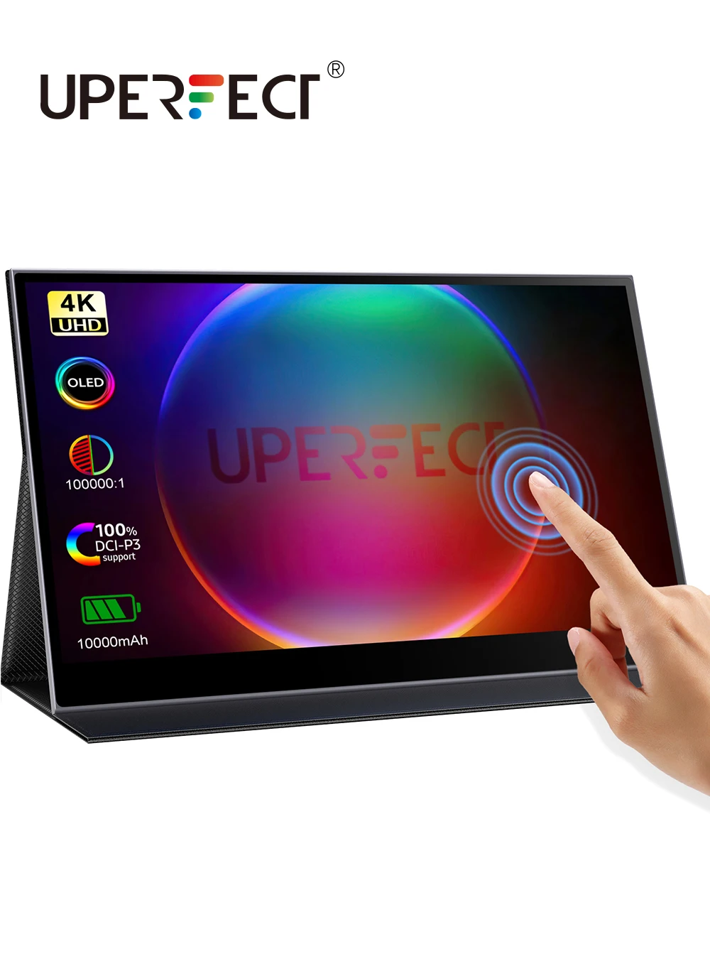 

UPERFECT 4K OLED 10-Point Touchscreen Portable Monitor With 10000mAh Battery 15.6" UHD (3840 x 2160) Display 100000:1 Contrast