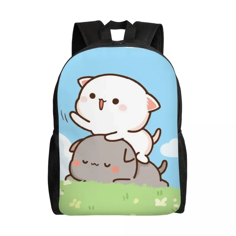 Mochila con estampado 3D de melocotón y Goma para niños y niñas, morral romántico de gato Mochi para escuela universitaria, bolsas de viaje para ordenador portátil de 15 pulgadas