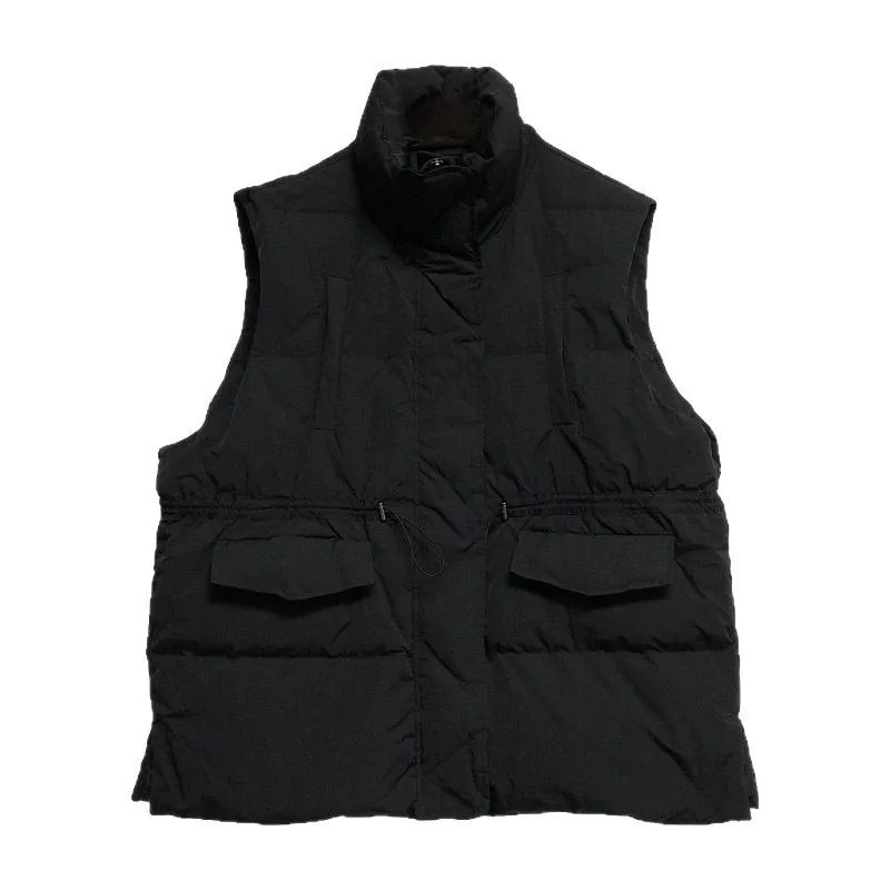 Luxury Women's Winter White Duck Down Vest New Warm Fluffy Fashion Loose Down Jacket Waistcoat Ties Pockets Zipper Tops
