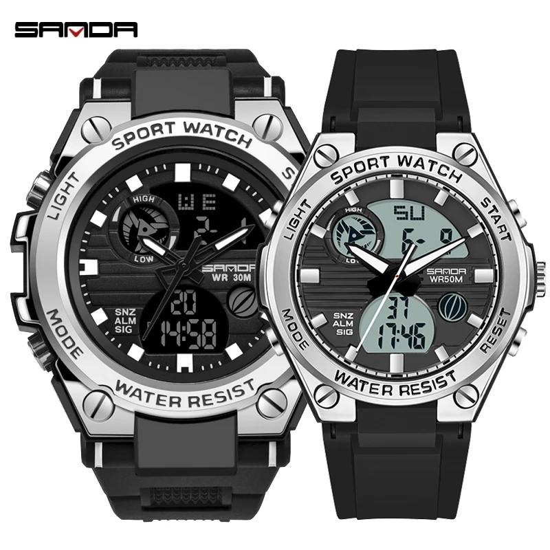 Sanda Lichtgevende Led Multifunctionele Dual Display Mannen Horloge Vrouwen Horloge Sport Horloge Timer Wekker 2023 Nieuwe Relogio Masculino