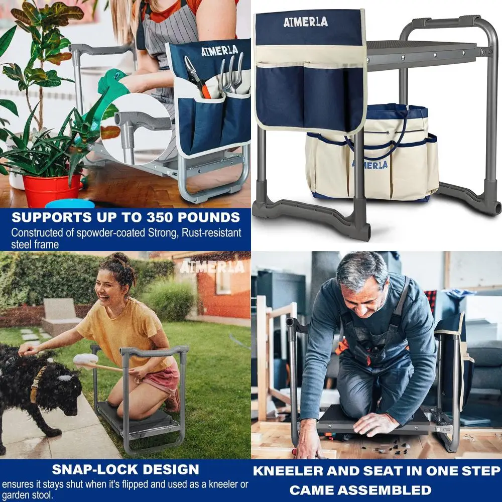 

Садовый стул-стульчик для работы на коленях, усиленный [с улучшенной расширенной и толстой подушкой для коленей], с большими карманами для садовых инструментов