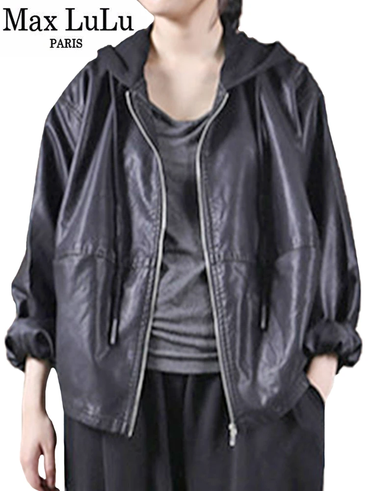 Max LuLu Spring European Outerwear Womens Black Faux Leather Jacket Ladies Punk Casual Pu Biker Coat Loose Motorcycle Clothing