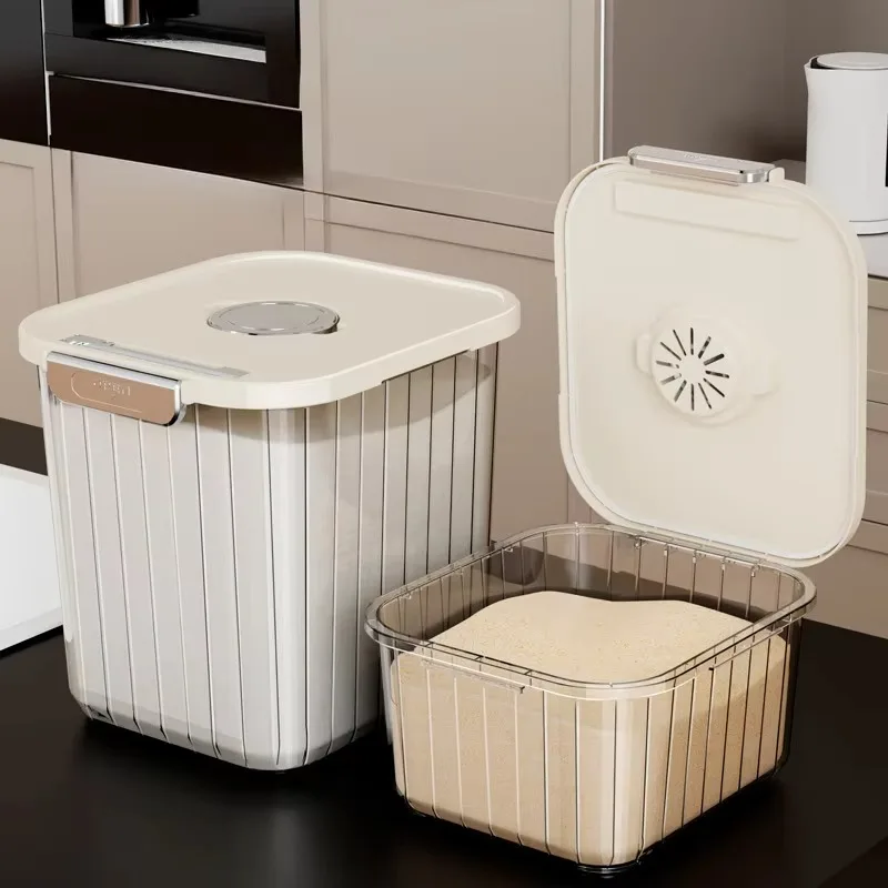 

Large Capacity Cream-Style Sealable Plastic Storage Box Moisture Insect Proof for Rice Pet Food Cat Dog Food Injection Technics