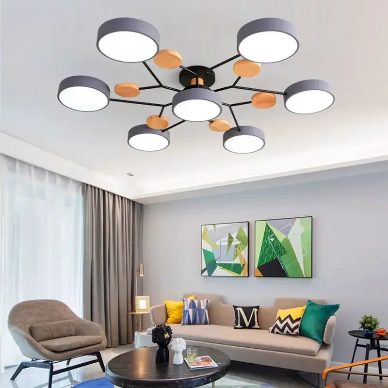 

Wooden LED Ceiling Light Chandelier Nordic Style Living Room Ceiling Chandelier Bedroom Kitchen Dining Room Lamp Aisle Lighting