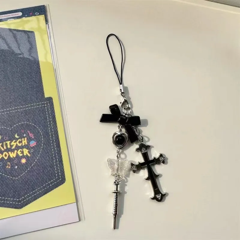 جديد وصول 1 قطعة y2k الأزياء القوس الصليب حاقن الهاتف المحمول سحر الحبل ل مفاتيح حقيبة الديكور سلاسل المفاتيح حزام