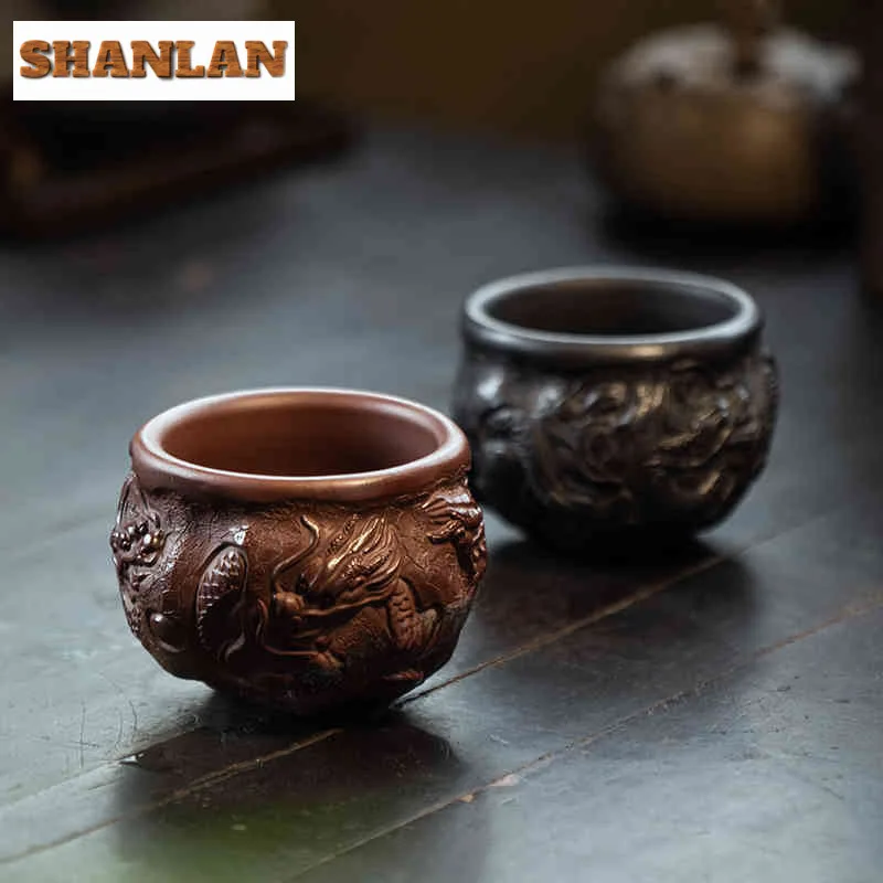 100ml Yixing Zisha Nine Dragon Fish Transforms Teacup Zen Tea Bowl Cute Cup Tea-tasting Smelling Cup Jianzhan Master Cups Teaset