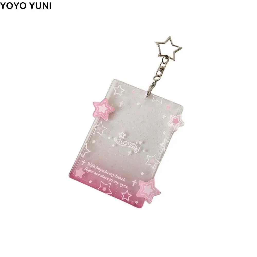 

With Keychain Korean Style Card Holder Transparent Star Polaroid Photo Student Card Cover Card Case Pendant ID Card Holders