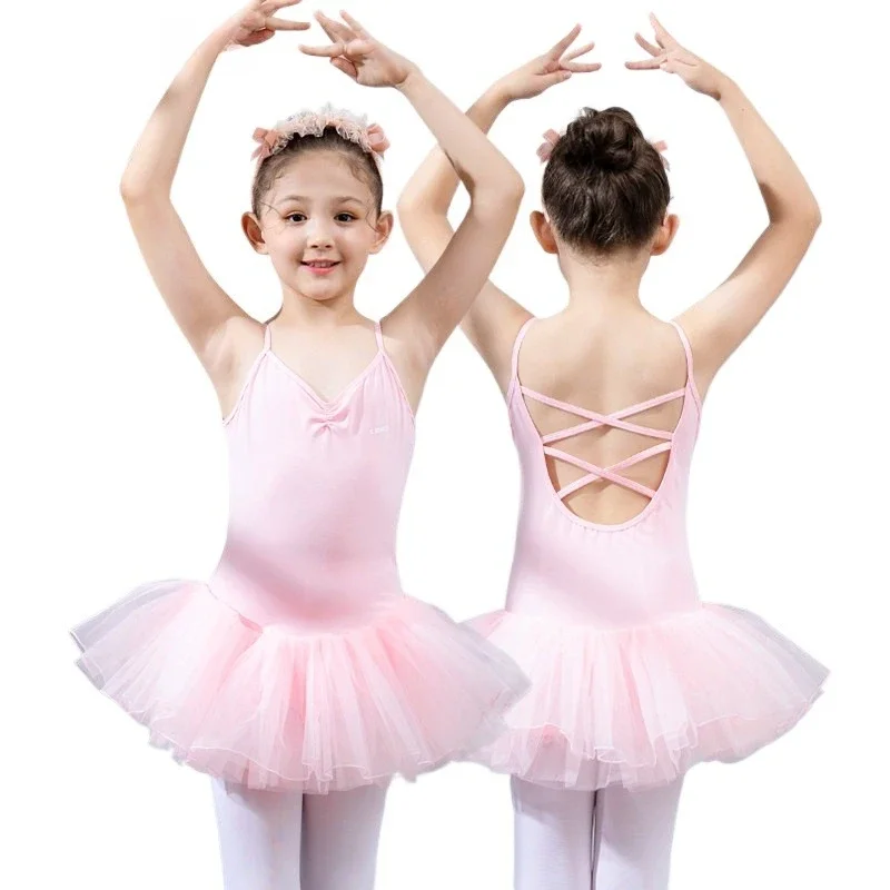 Mädchen Ballett-Trikot mit Rock Sommer Baumwolle Spandex Camisole Kinder Einteiliger Tanzanzug Chinesischer Tanz Einführungstraining Prüfung
