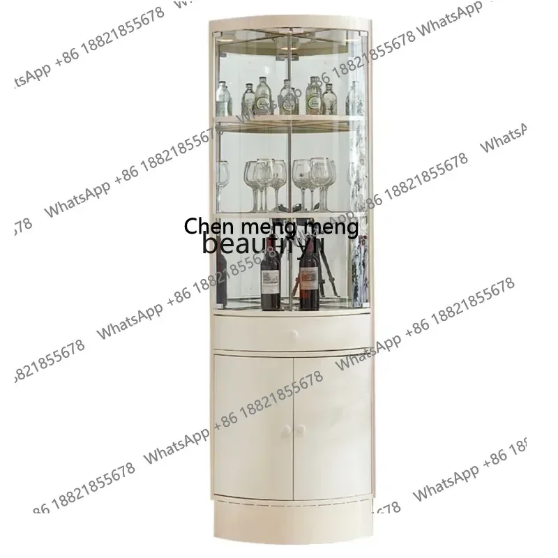 M178 Cream Style Light Luxury Stainless Steel Triangle Cabinet with Door Glass Corner Wine Cabinet Living Room Fan-Shaped Cabine