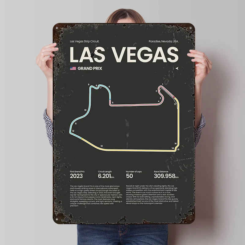 لاس فيغاس قطاع الدائرة المطبوعة الملصقات تخصيص جدار الفن الرجعية خمر معدن القصدير علامات لغرفة المنزل لوحة مخصصة العصا ديكو