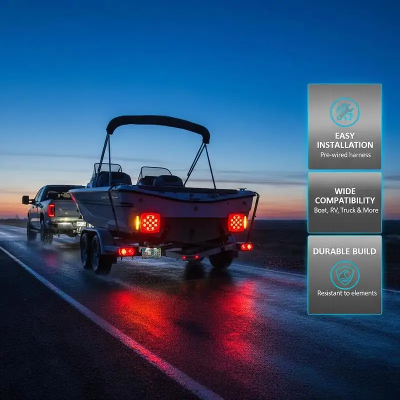 

12V LED Towing Signal Lamps Kit 250*100mm For Boat Truck Camper RV, Stop Brake Turn License Plate Clearance Light Wiring Harness Included Utility Vehicle Accessory