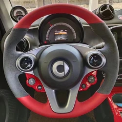 For Mercedes Benz Smart 453 Fortwo Forfour 2016-2021 Hand-stitched non-slip Genuine Leather Suede Car Steering Wheel Cover