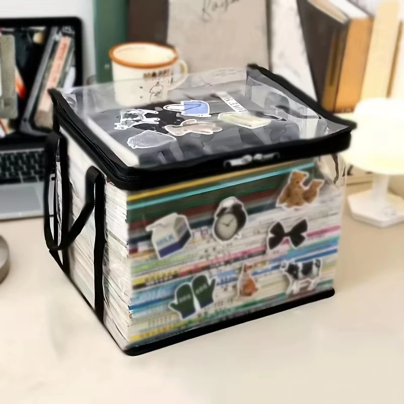 

Transparent Foldable Book Box Student Dormitory Classroom Notebook Organizer Waterproof Stackable Books Stationery Storage Bag