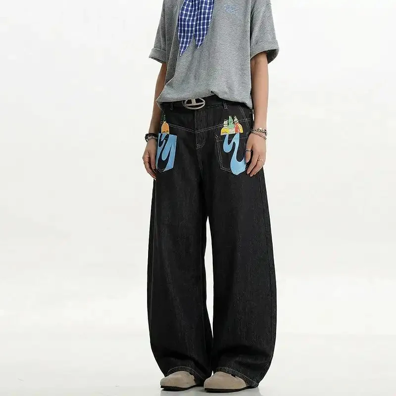 

2026 Summer American Style Unique Design Patterned Jeans for Men, Versatile Fashion Design, Straight Pants with Curved Cuts, Coo