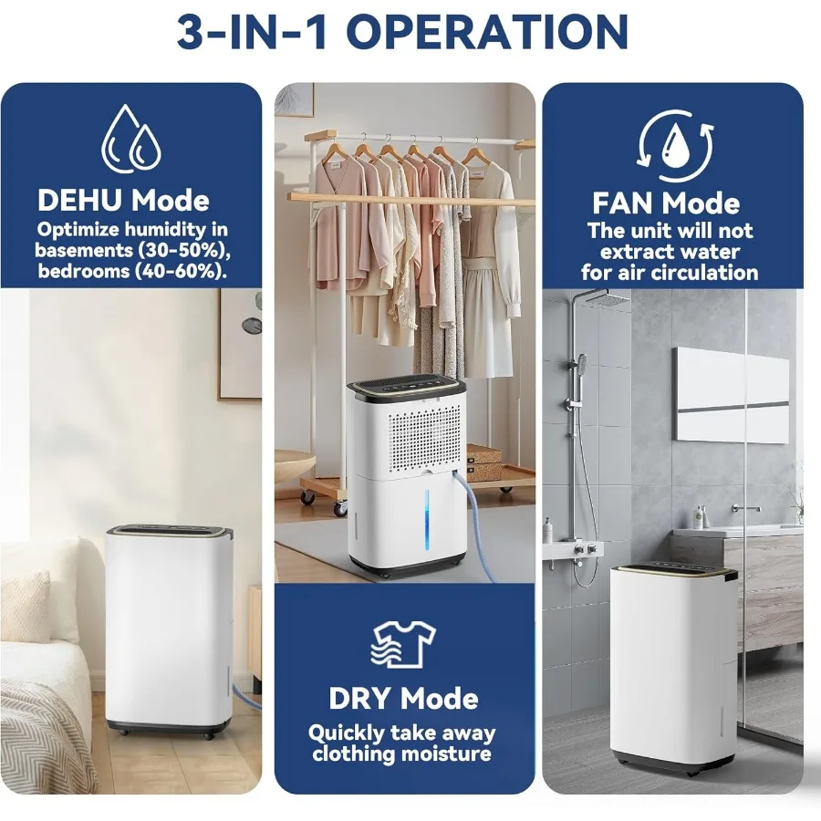 Deshumidificador de 3000 pies cuadrados para sótano con manguera de drenaje, gran capacidad de 32 pintas, los mejores deshumidificadores de compresor para el hogar o el garaje Co