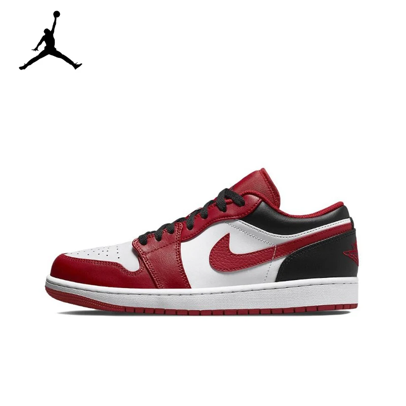 Tênis de basquete retrô antiderrapante Air Jordan 1 para homens, tênis baixos originais, Low Top, vermelho, branco e preto, 553558-610