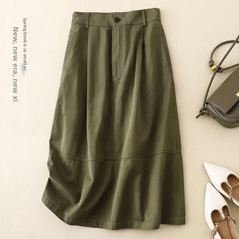 

Cotton Workwear Skirt Elastic Waist Thin Design A-Line Skirts for Women Autumn Season Busin Commute Sle mid Waist