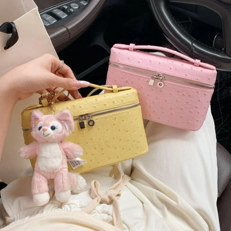 Elegant Ostrich Grain Shoulder Mini Lunch Bag Women Premium Texture Versatile Daily Office Crossbody Handbag